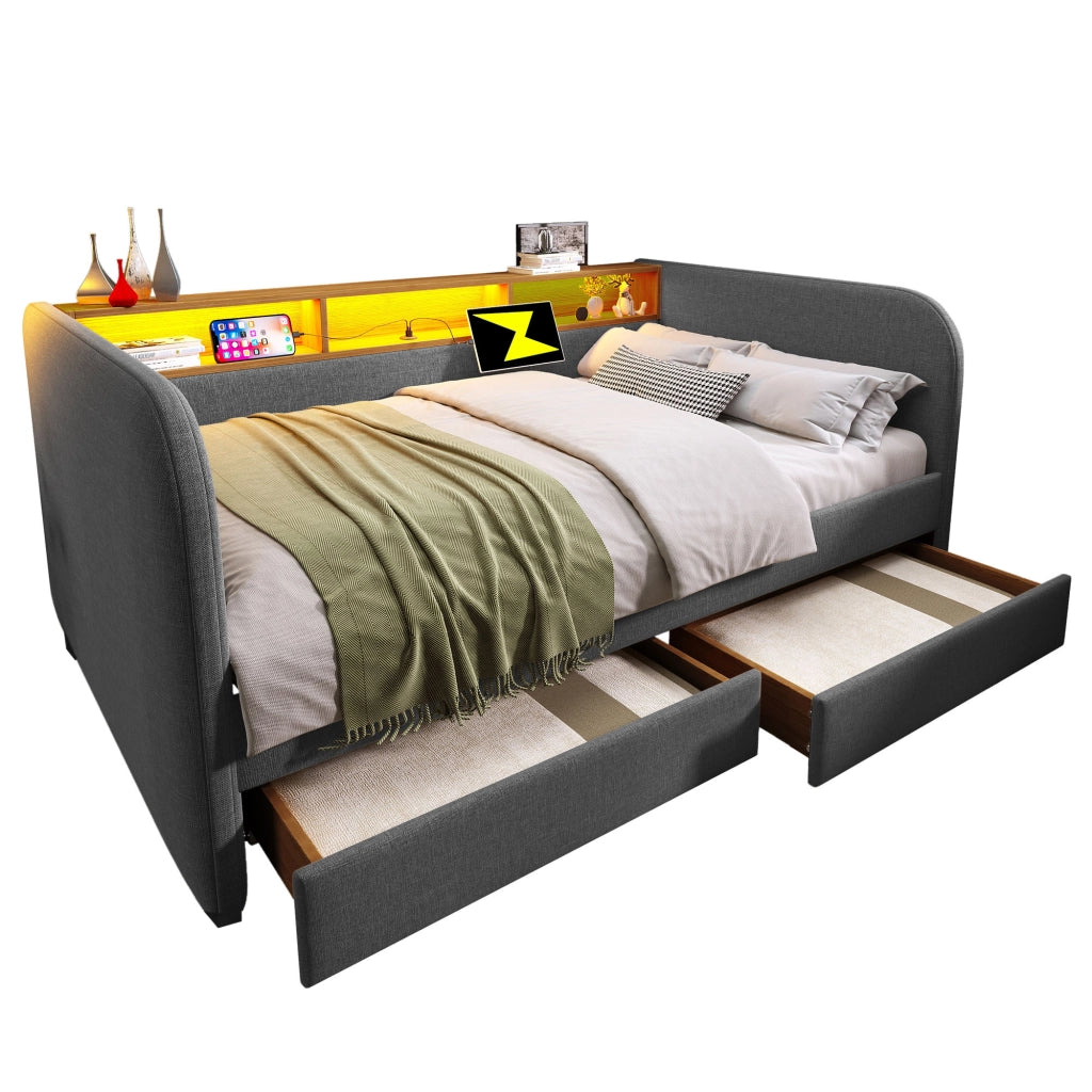 Letto imbottito 140x190 cm grigio con luci LED