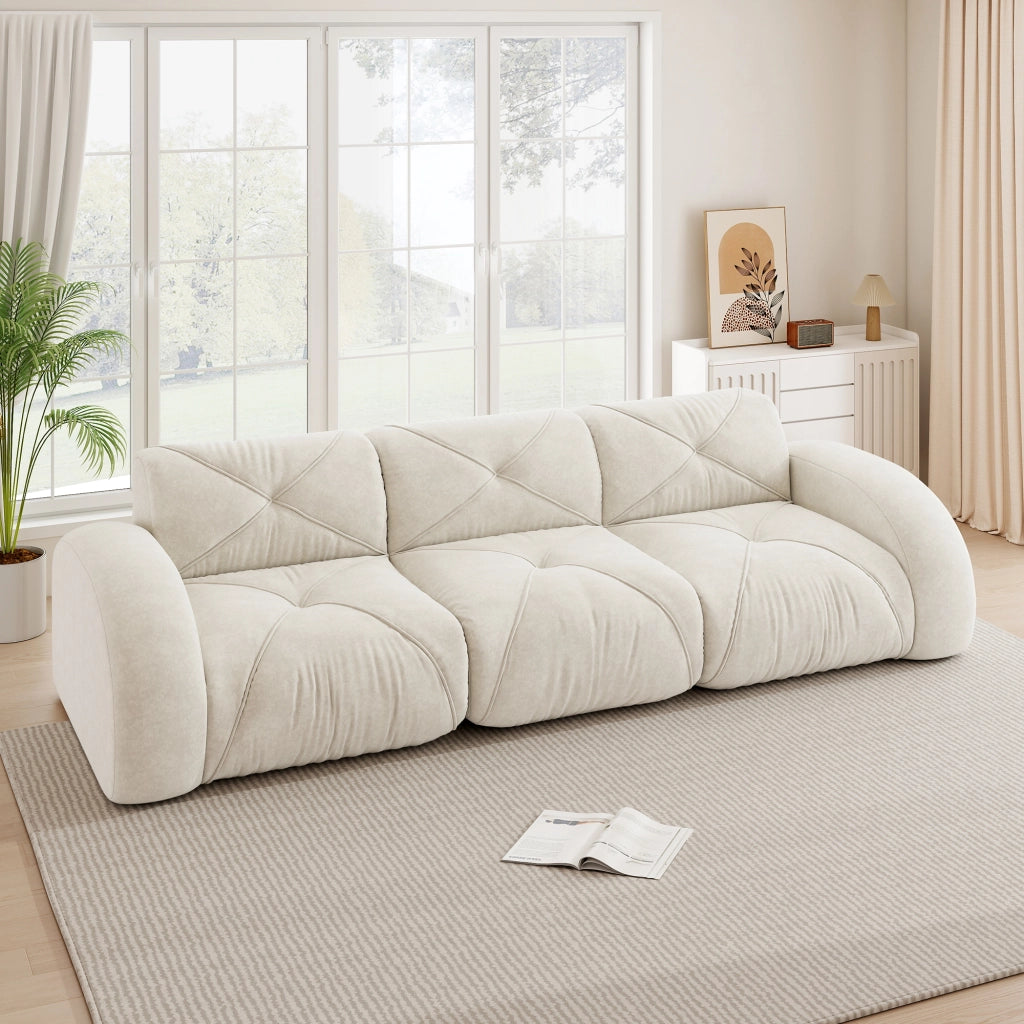 Divano modulare senza struttura in ciniglia beige chiaro con imbottitura in schiuma 32D