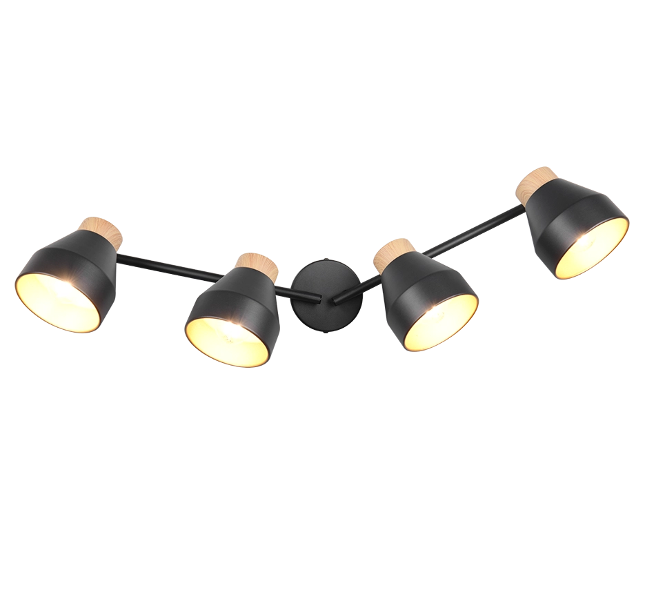 Barra 4 spots, metallo e legno, nero e oro, L 72 cm, Valentin