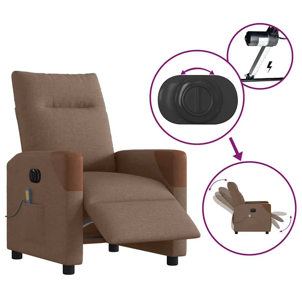 Poltrona Massaggiante | Sedia Relax Reclinabile Elettrica Marrone in Tessuto