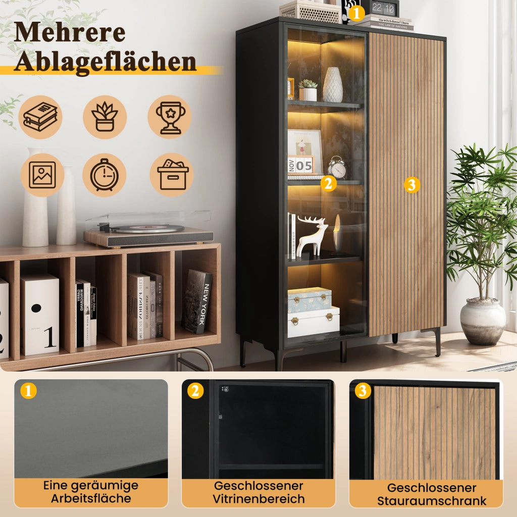 VETRINA 90x40x135 cm MDF Nero/Legno con LED Bluetooth