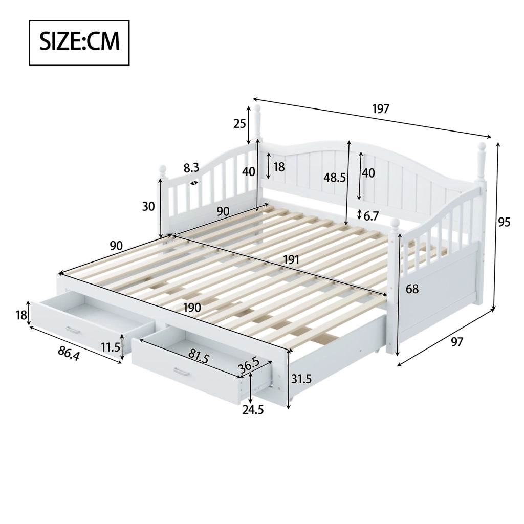 divano letto in legno bianco 97 x 197 cm