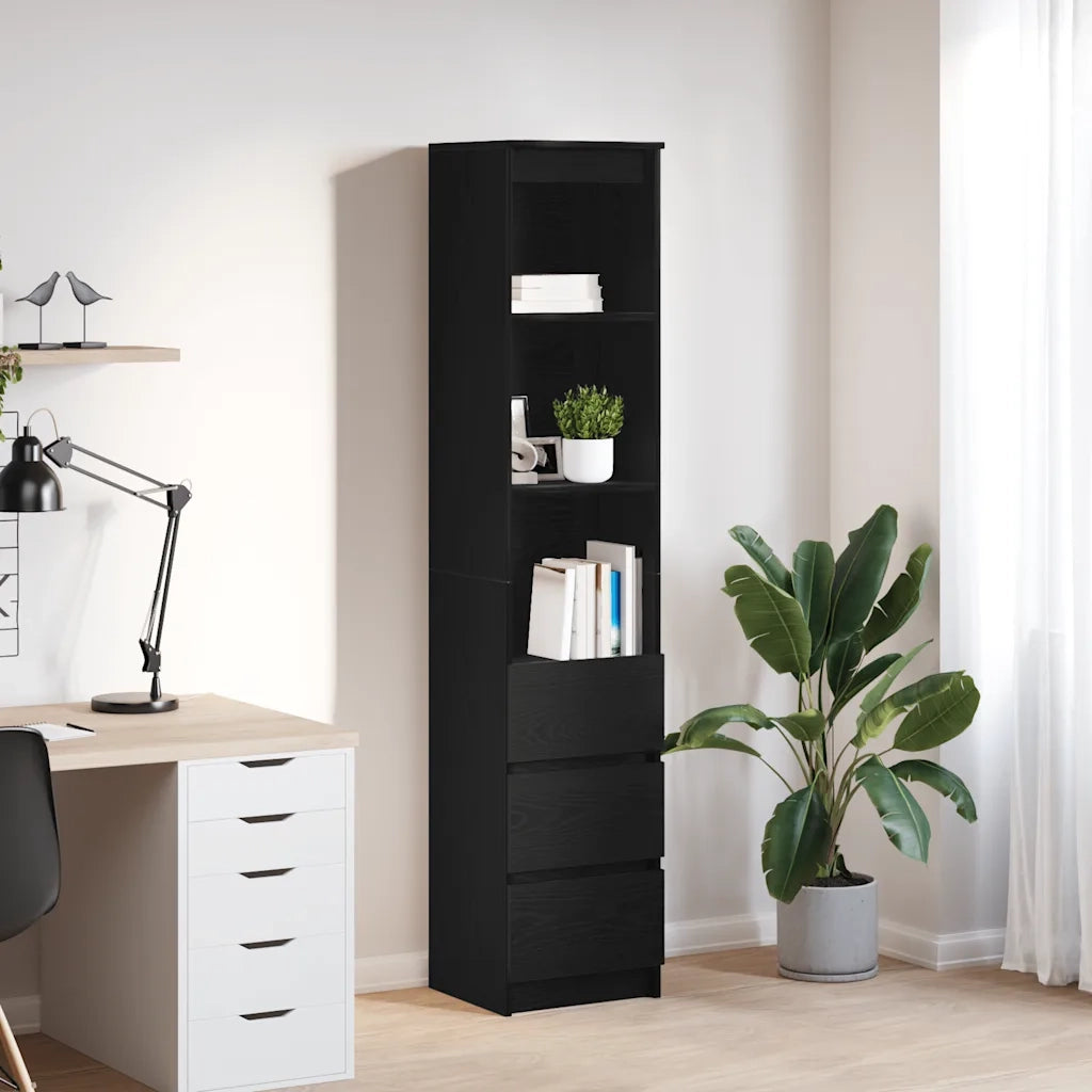 Credenza-Buffet-Armadio da cucina Rovere Nero 37,5x35x180 cm in Legno Multistrato 391813