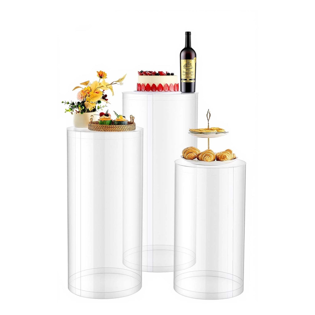 Set 3 Pezzi LJL-8025 Supporti Cilindrici per Fiori in Acrilico Trasparente Piedistalli per Matrimoni e Feste Robusti e Facili da Montare
