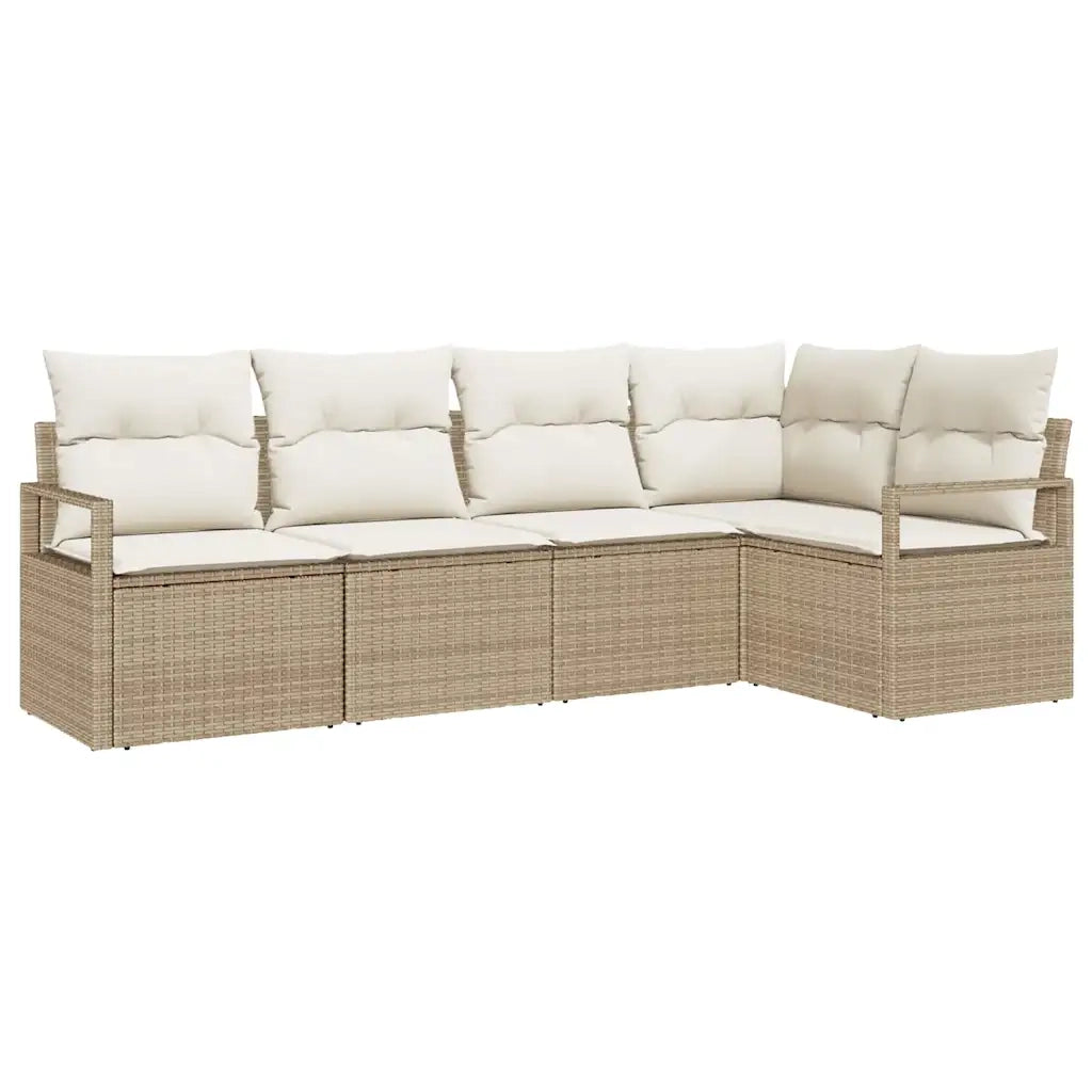 Set Divano da Giardino 5 pcs Beige e Bianco polyrattan