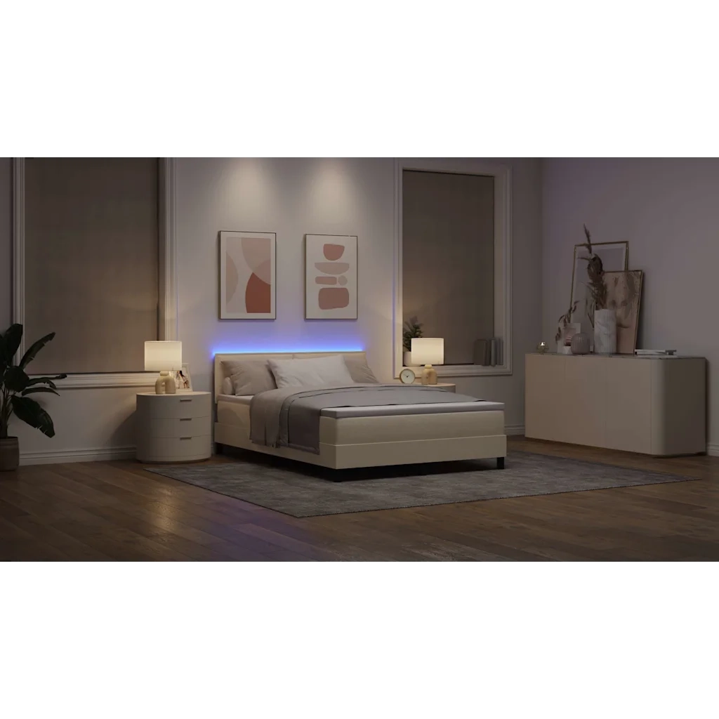 Letto a molle con materasso con led Crema 160 x 200 cm Tessuto