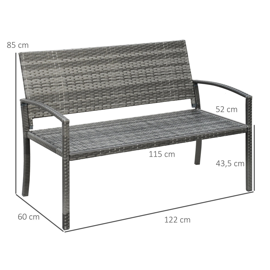 Panca da giardino a 2 posti in acciaio grigio con schienale in polyrattan 119 × 13 × 57 cm