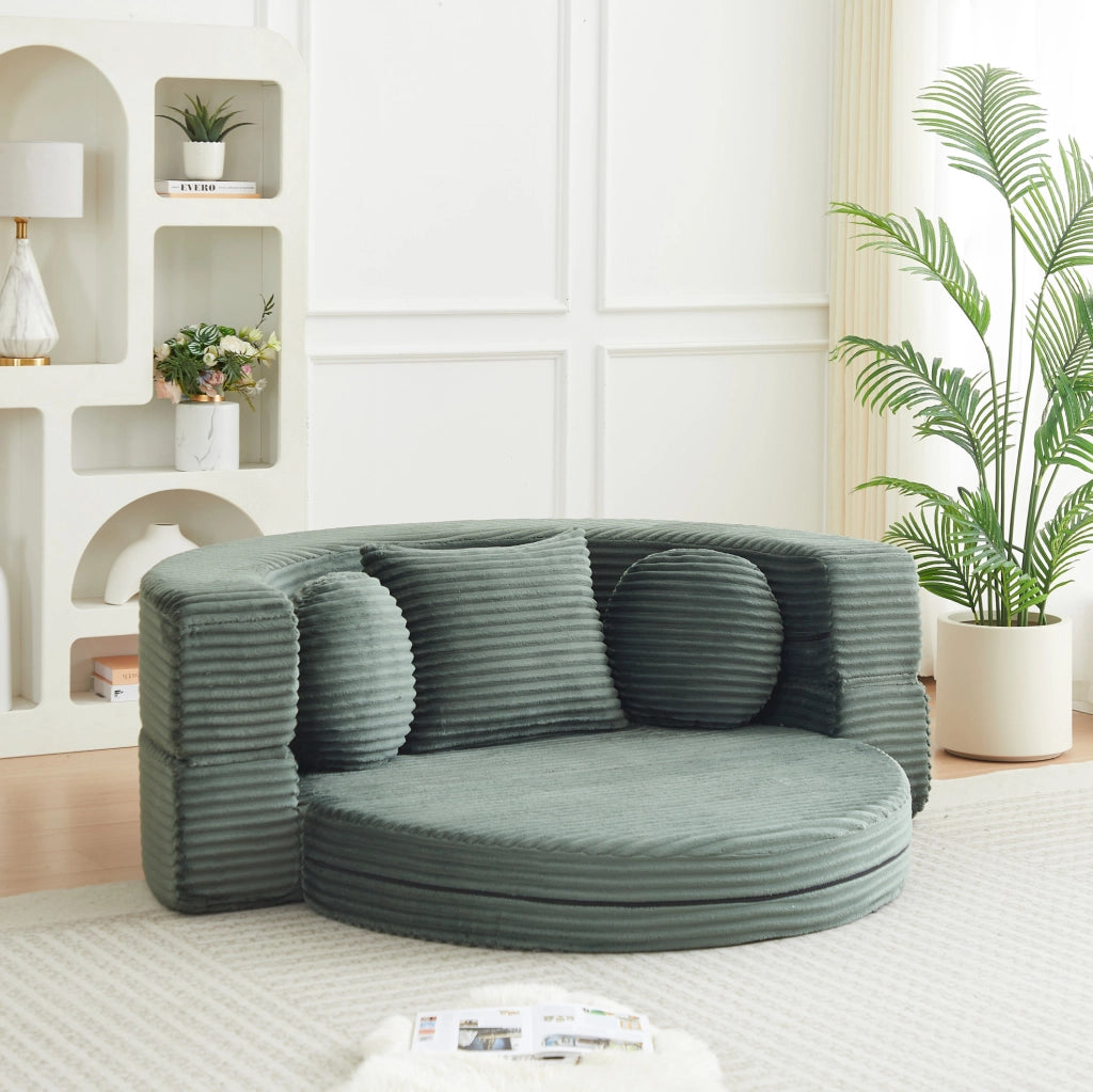 Divano-letto 4-in-1 in schiuma con rivestimento in velluto a coste, versatile per spazi compatti, trasforma in divano semicircolare o lettino rotondo
