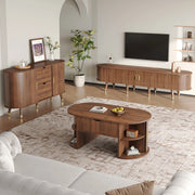 Set soggiorno 3 pezzi in MDF noce con contenitore e piano sollevabile