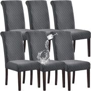 Set di 6 Cuscini per Sedie da Cucina - Waterresistenti - Jacquard - Grigio Scuro - Set da 6 pezzi