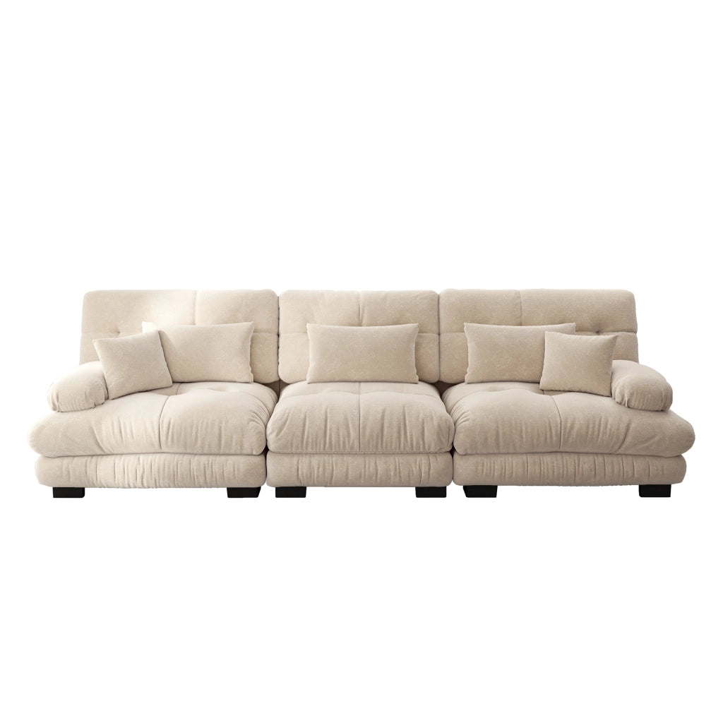 Divano angolare 3 Posiziona 313×77×81 cm in ciniglia - Sedile profondo e modulare - Per soggiorno - appartamento - caffè leggero