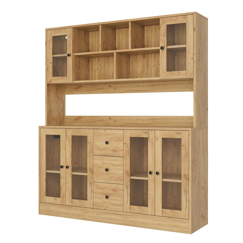 Armadio da cucina alto 150x40x173 cm, dispensa con 6 ante in acrilico, 3 cassetti, illuminazione LED e prese, per soggiorno e sala da pranzo