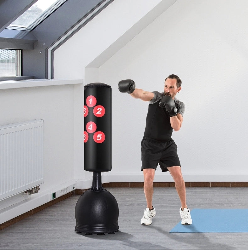 Sacco da boxe autoportante ULEVR 165 cm con base zavorrabile e ventose, nero