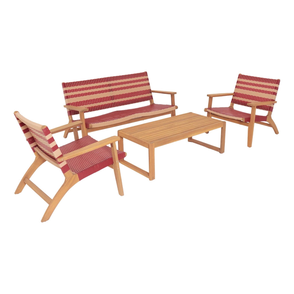 Salotto da giardino in legno di acacia e resina, 4 posti, teak