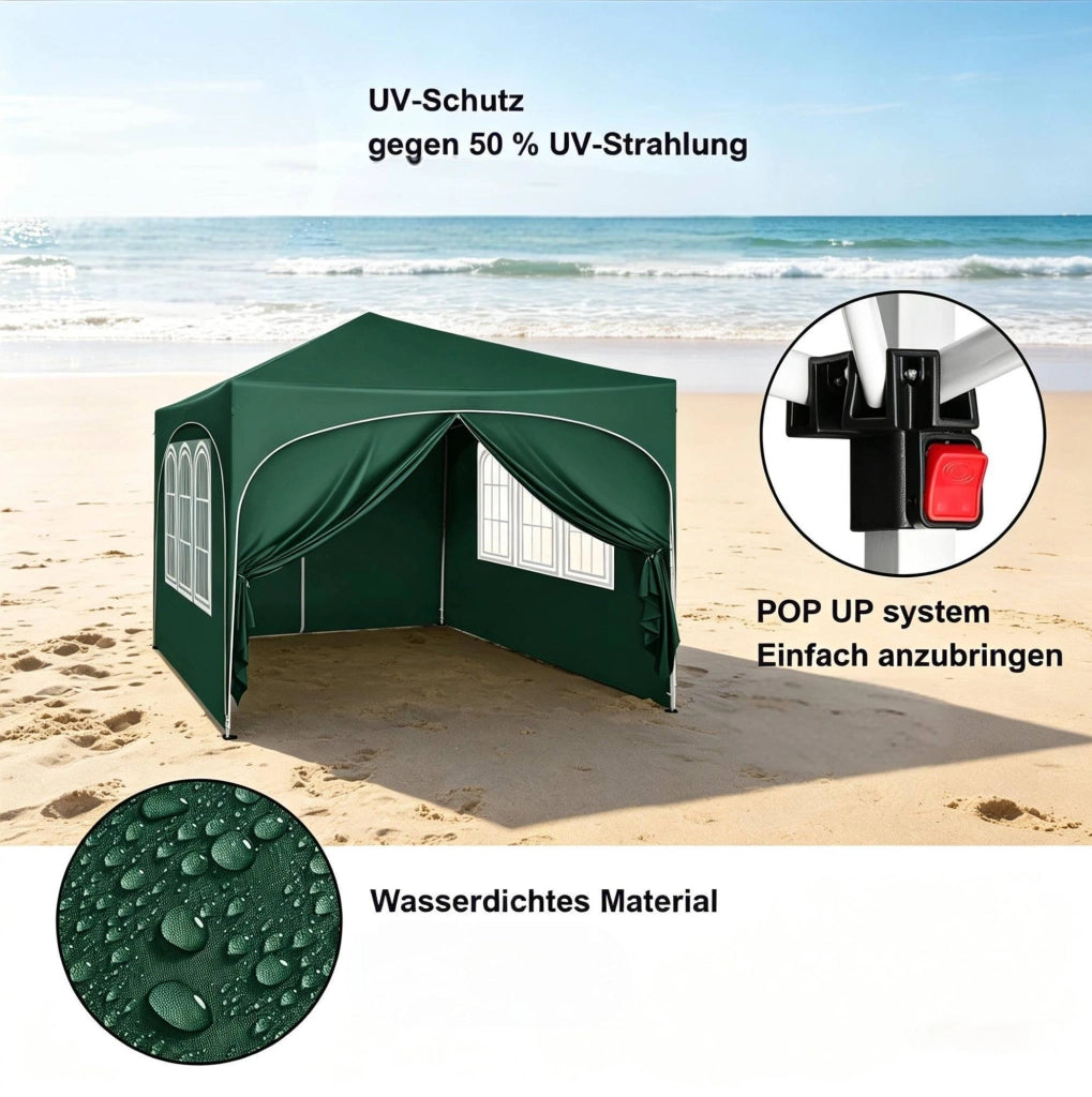 Gazebo pieghevole 3x3 m verde con 4 pareti laterali