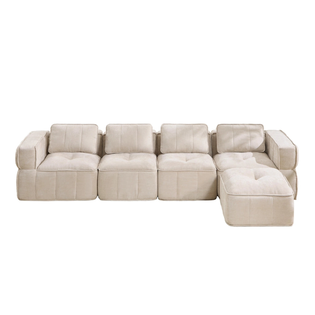 DIVANO Modulare con Pouf 344x162x67 cm Poliestere Beige