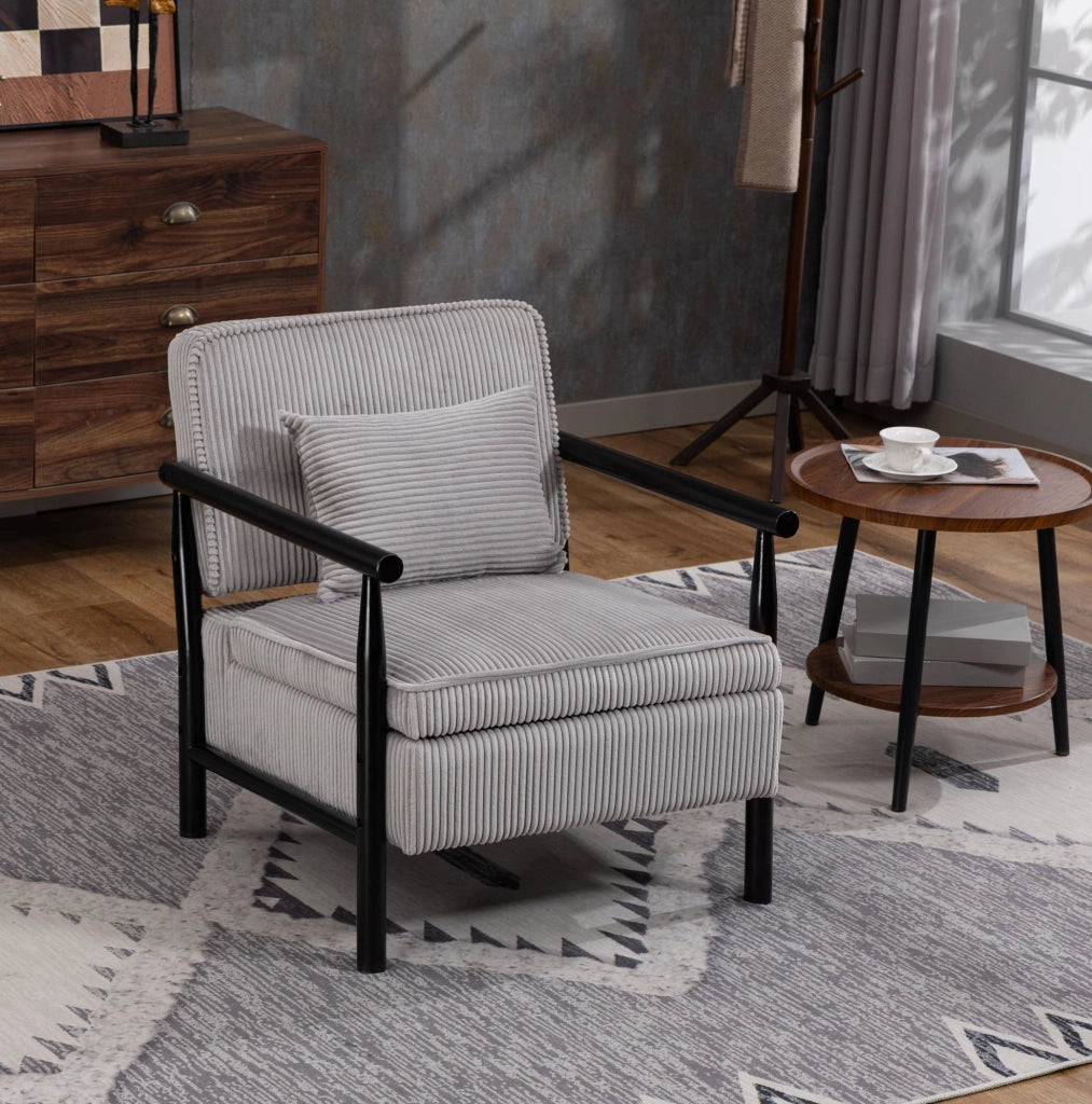 Poltrona 83x66x73 cm grigio chiaro – con cuscino lombare e vano contenitore, velluto