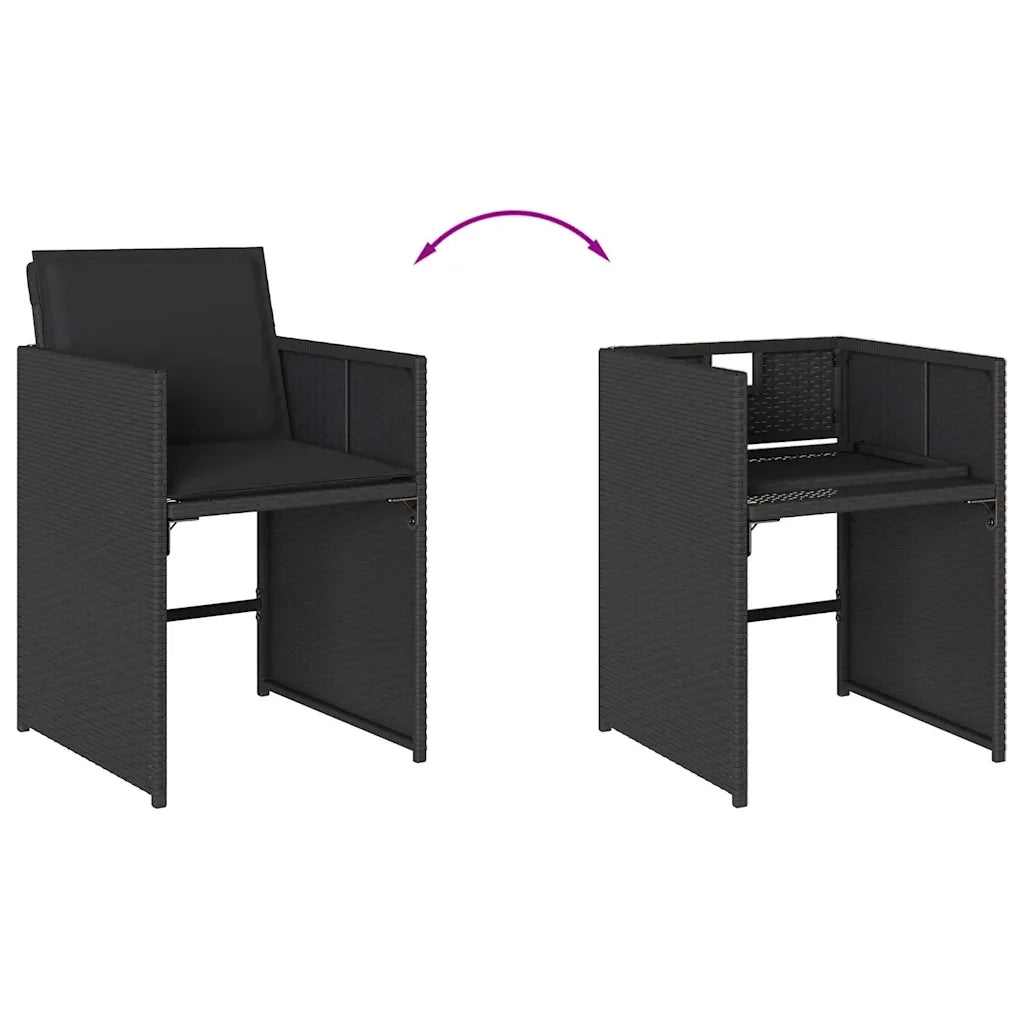 Set da Pranzo da Giardino 13pz con Cuscini Nero in Polyrattan 3211219