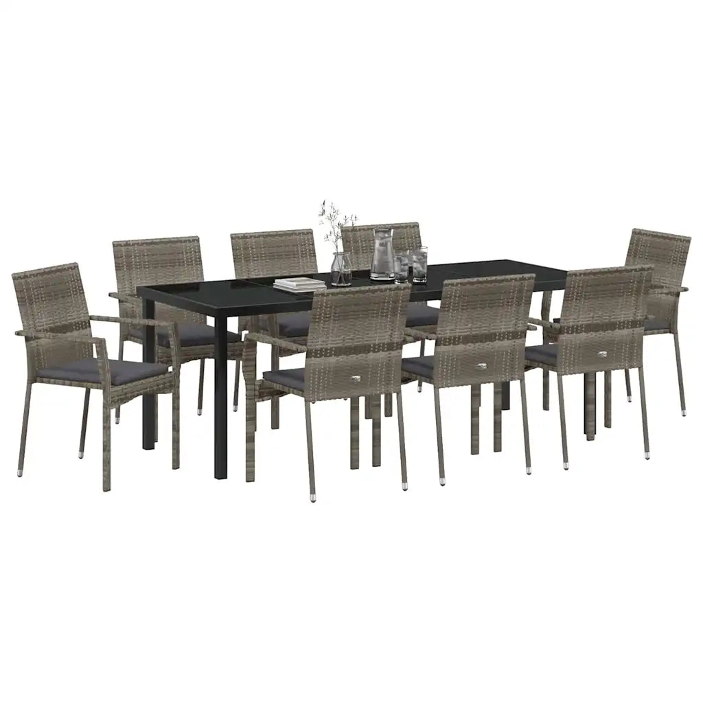 Set da Pranzo per Giardino con cuscino 9 pcs Grigio polyrattan 3380098