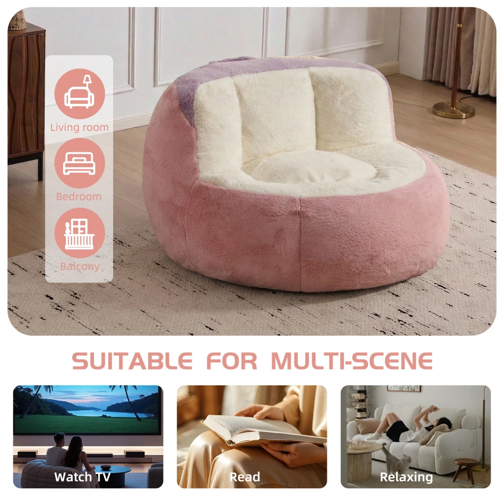 Poltrona pouf grande con imbottitura in schiuma sminuzzata, base antiscivolo e maniglia, in pelliccia sintetica multicolore