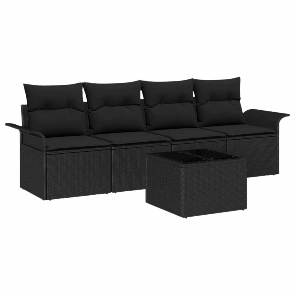 Set Divano da Giardino con cuscino 5 pcs Nero polyrattan