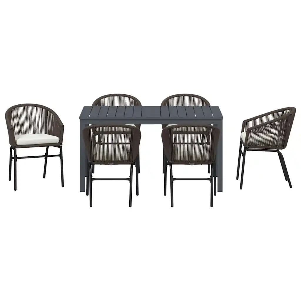 Set da Pranzo per Giardino 7 pcs Marrone polyrattan 3378825