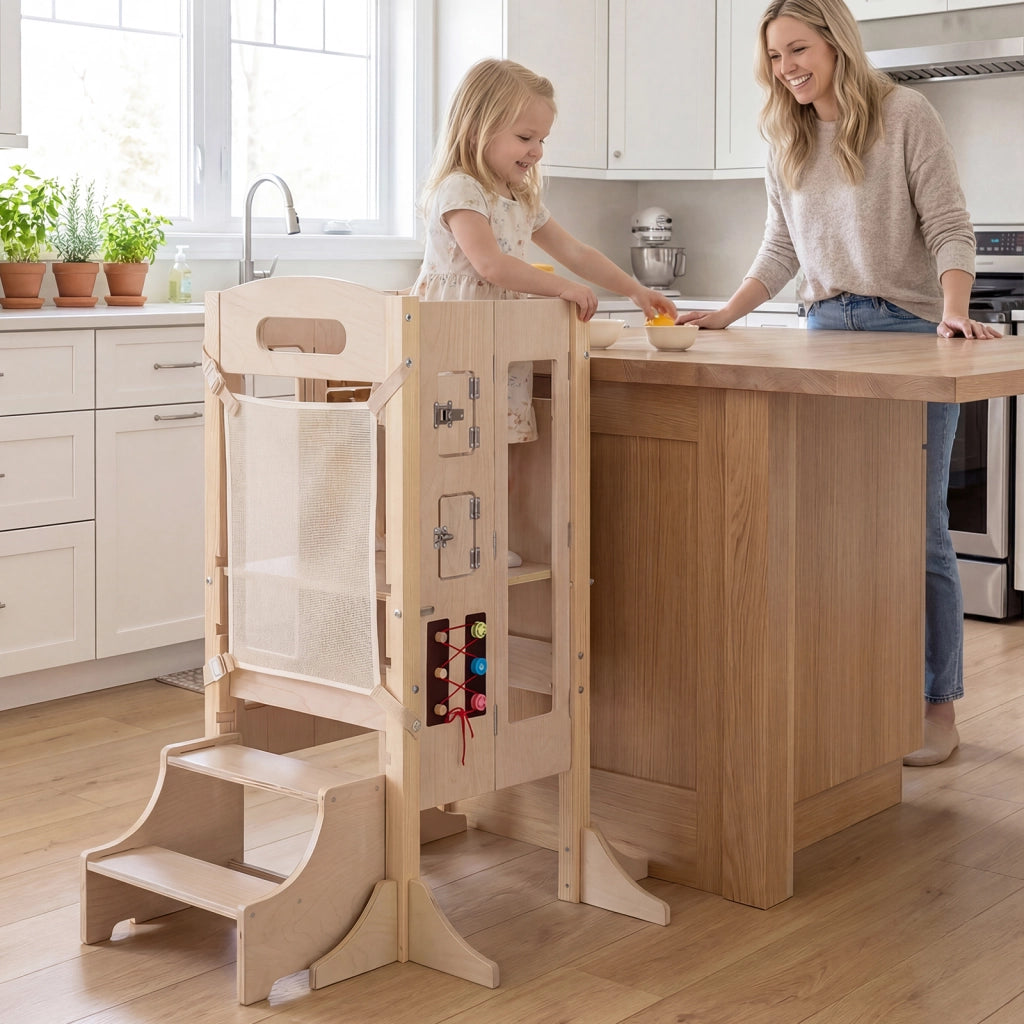 Torre montessoriana bambini torre di apprendimento pieghevole 3 in 1, Torre sensoriale montessori infantile lavagna rimovibile