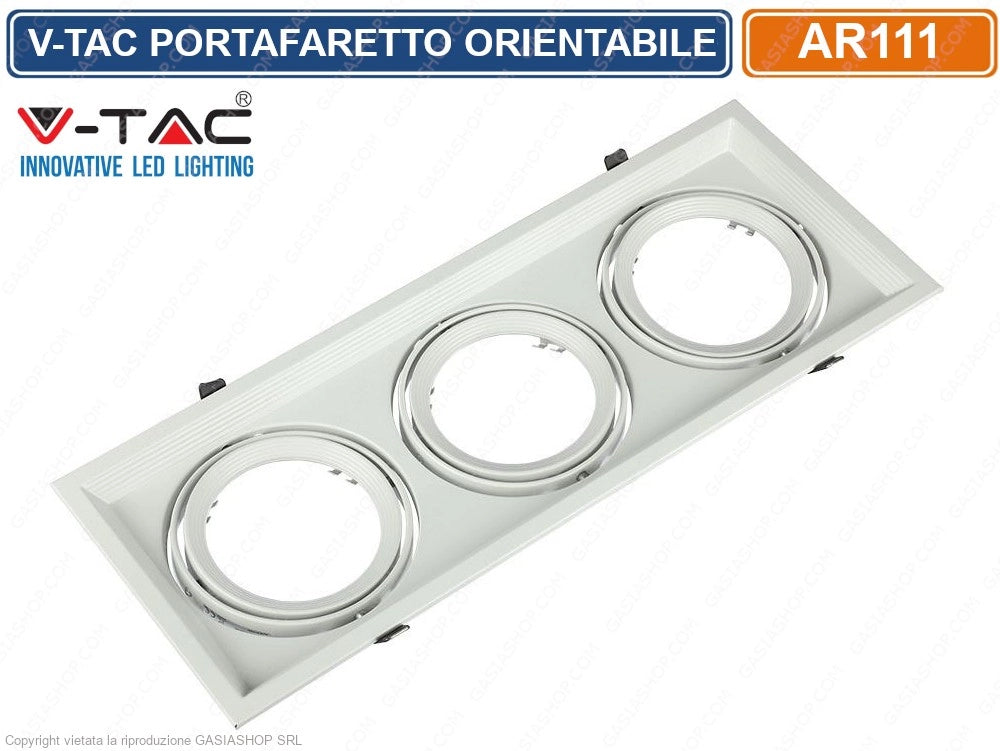 V-TAC VT-7223 PORTAFARETTO TRIPLO ORIENTABILE DA INCASSO PER LAMPADINE AR111 - SKU 3577