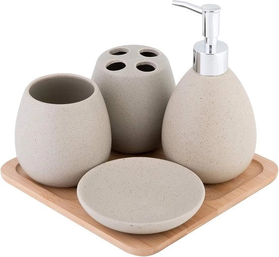 Set di bagno moderno - stile e igienico - set da 5 - marrone chiaro - ceramica