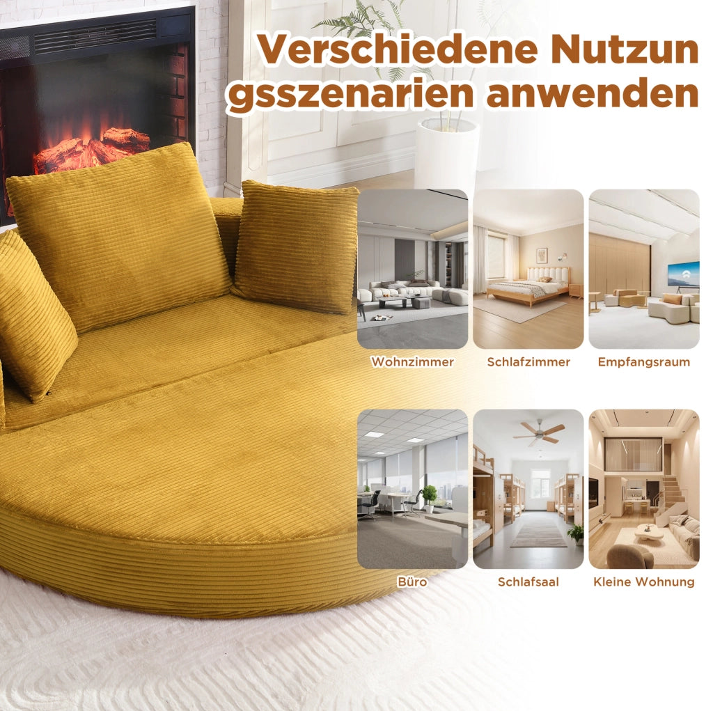 Divano letto pieghevole 2 in 1 in corda, 173x176 cm, giallo, con 3 cuscini