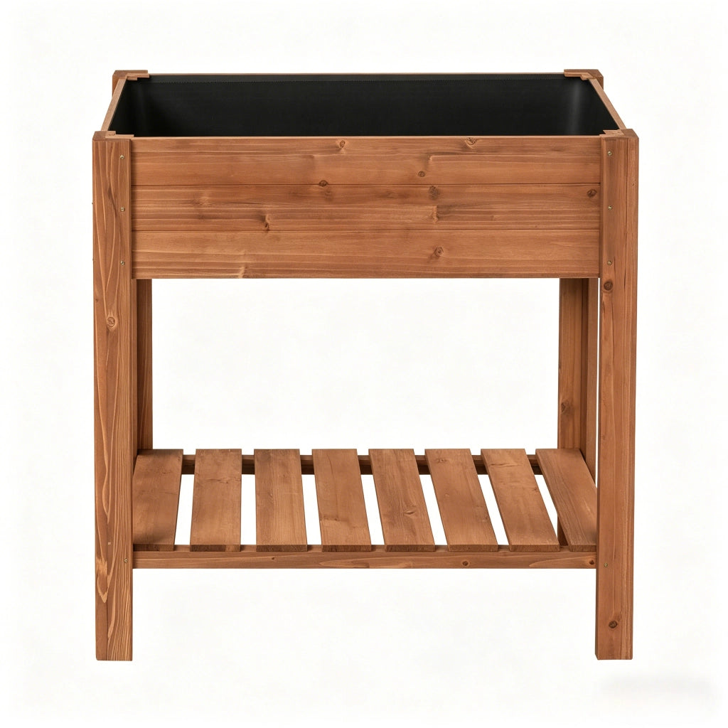 Fioriera rialzata in legno con ripiano portaoggetti per balcone terrazza e giardino marrone 80 × 75 × 40 cm