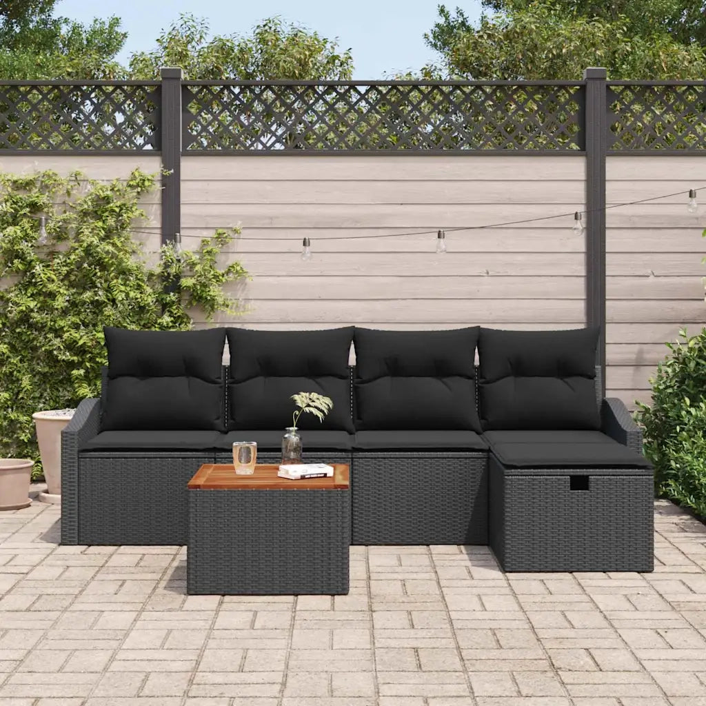 Set Divano da Giardino con cuscino 6 pcs Nero Poly Rattan 3360894