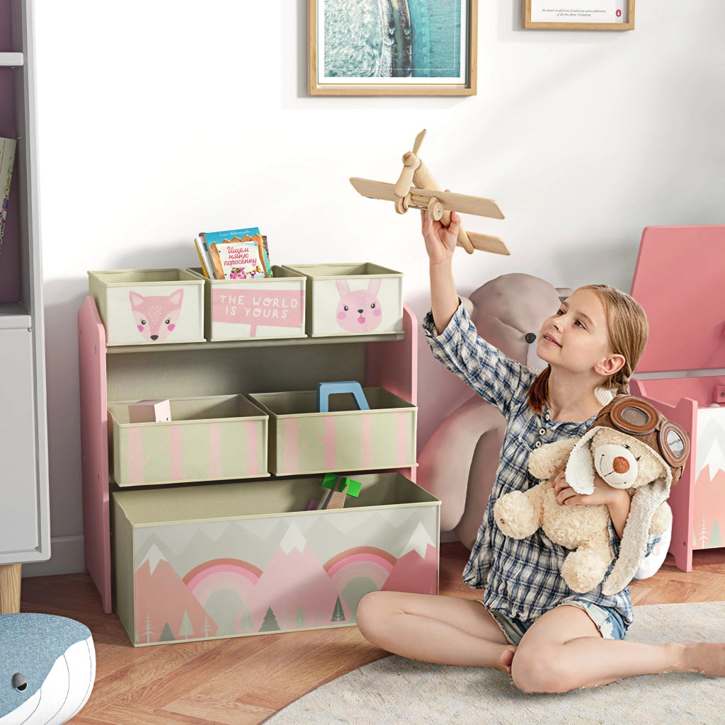 Libreria per bambini con 6 cesti estraibili ¨C zephmum ¨C rosa 63x30x66 cm
