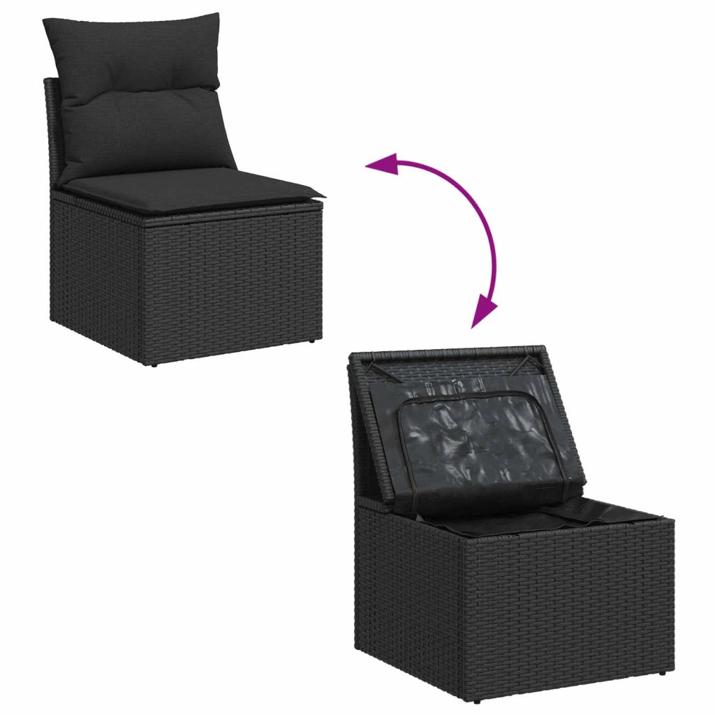 Set Divano da Giardino con cuscino 14 pcs Nero polyrattan 3365059