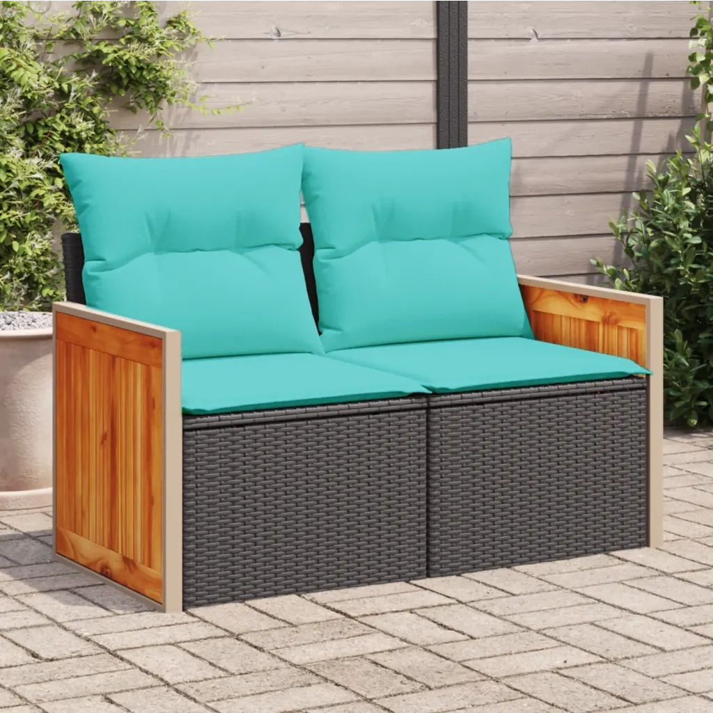 Divano da giardino con cuscini 2 posti nero in polyrattan 366037