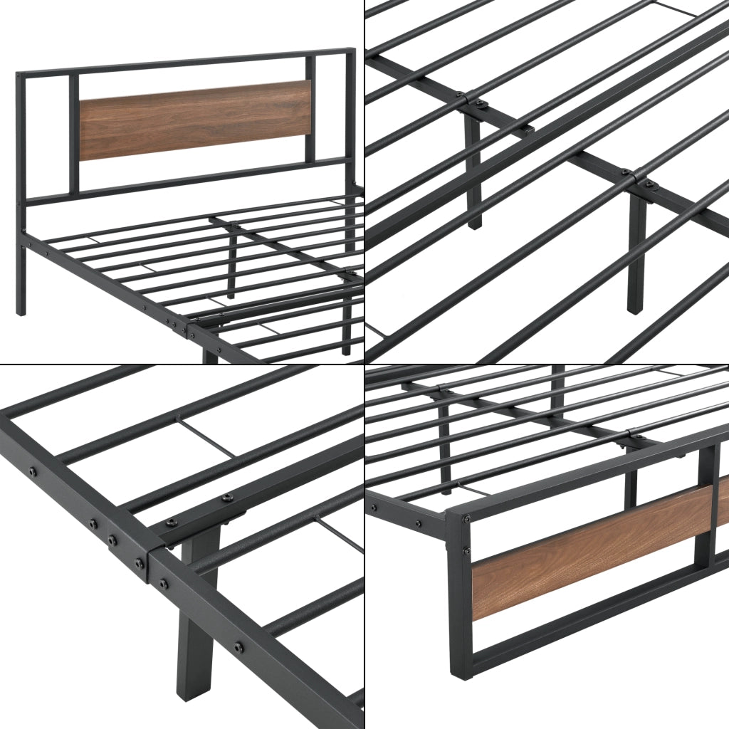 Struttura Letto Francese Villach in Acciaio 140 x 200 cm - Nero/Effetto Noce [en.casa]