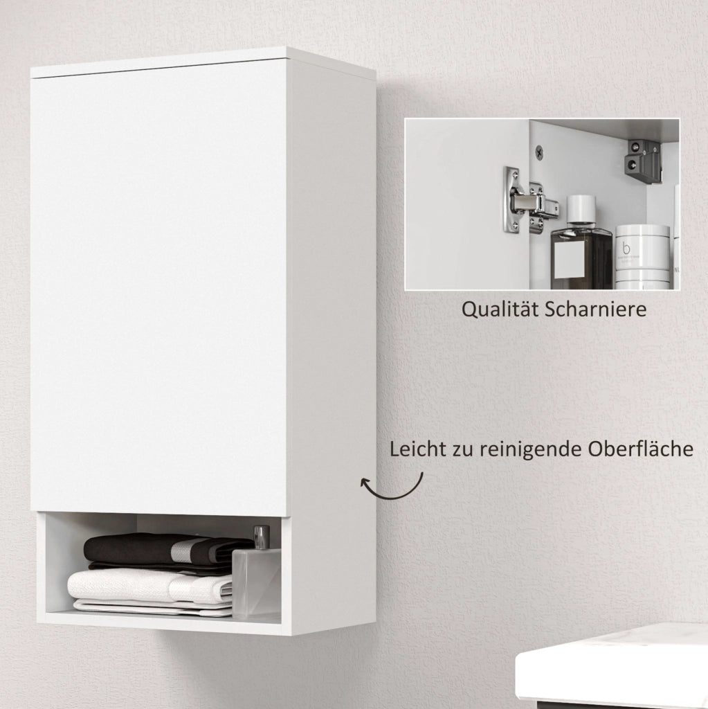 Mobile bagno sospeso ULEVR con vano chiuso, ripiano aperto e 2 ripiani regolabili, bianco