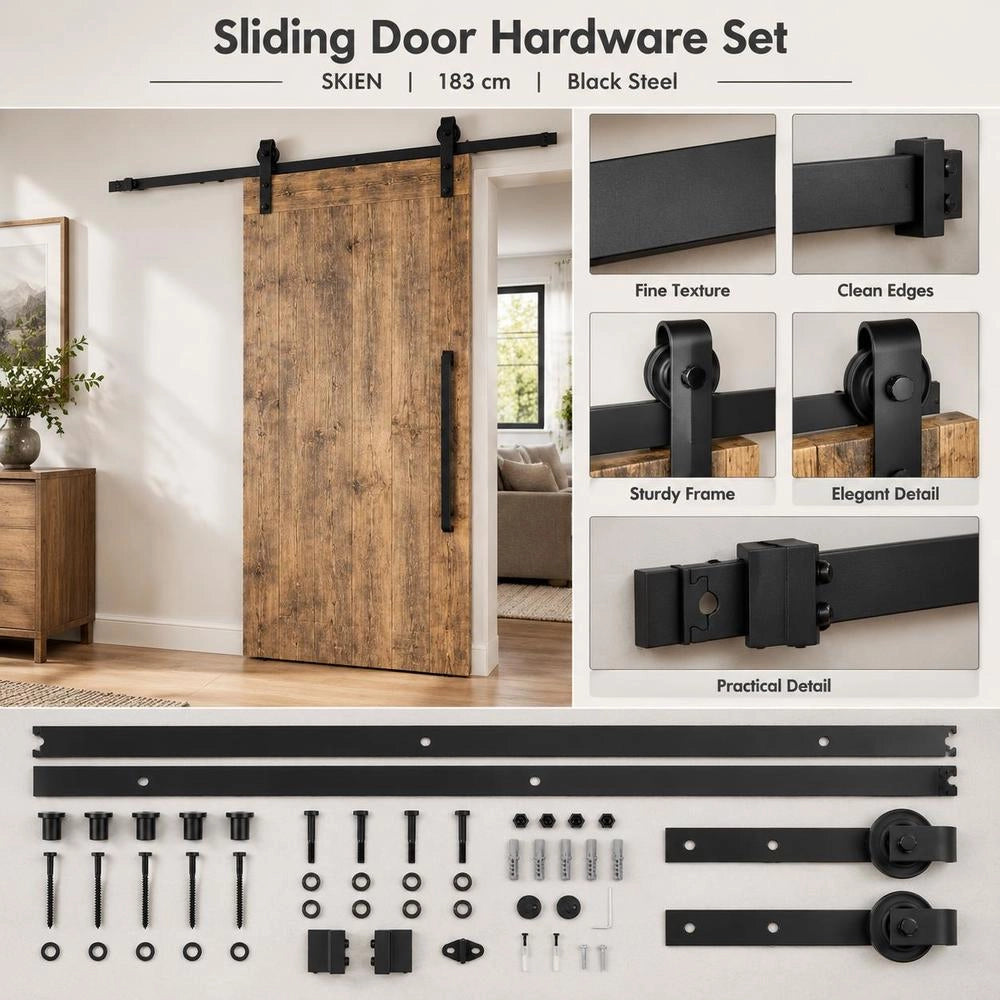 SKIEN Sliding Door Hardware Set 183 Cm Steel Black