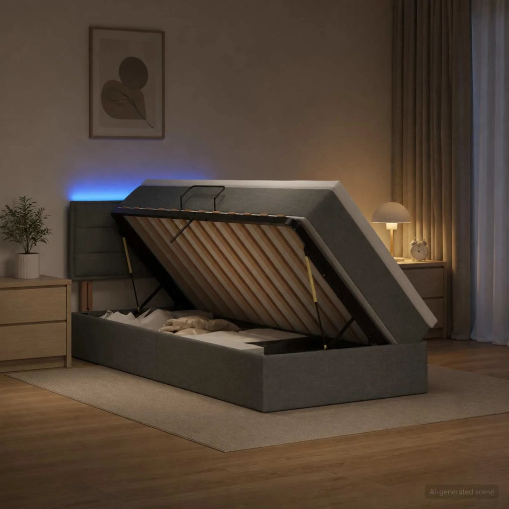 Letto con contenitore LED e materasso Grigio Scuro 90 x 190 cm 3458968
