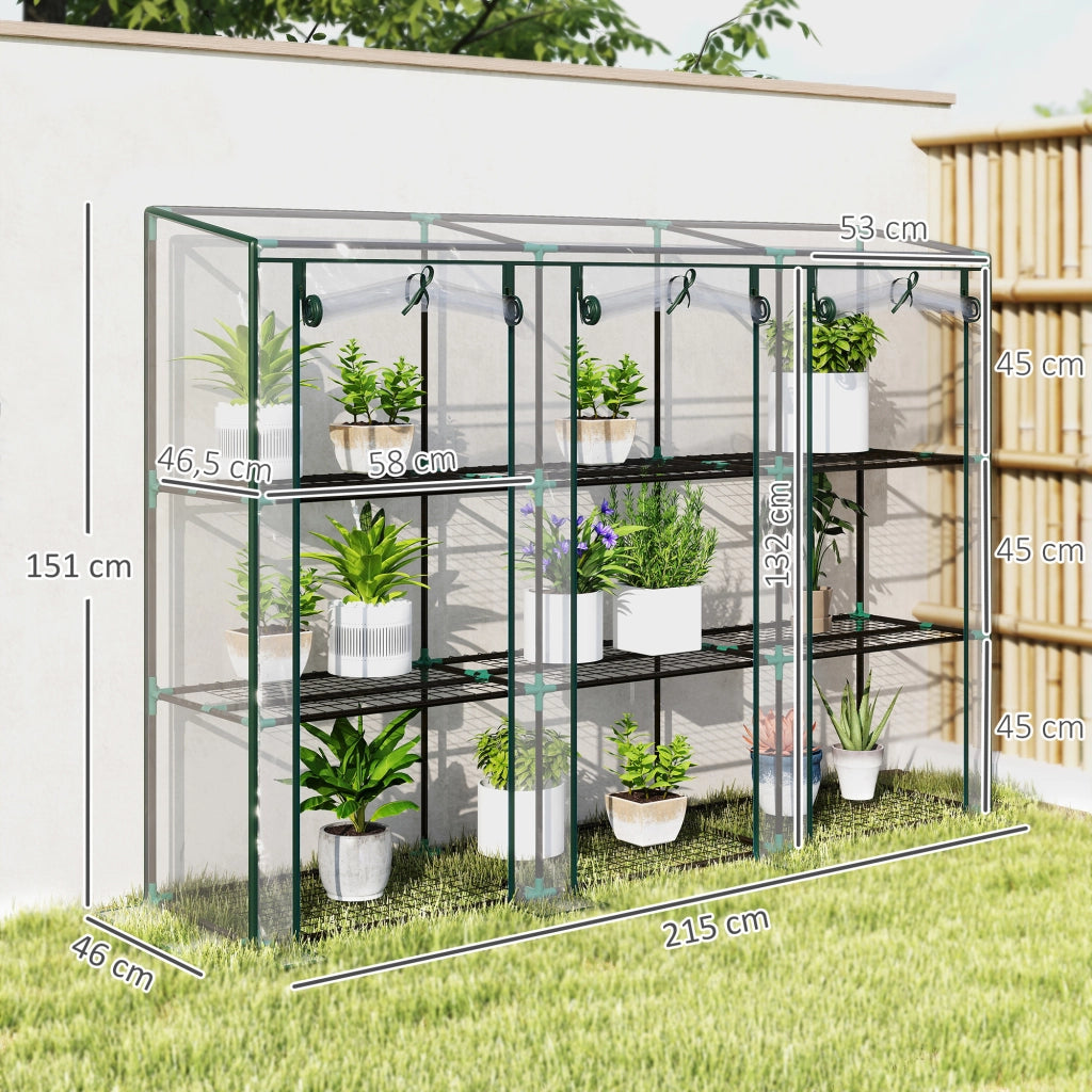 Serra da giardino e balcone con 3 ripiani 3 porte avvolgibili telo in PVC trasparente 215 x 46 x 151 cm per piante