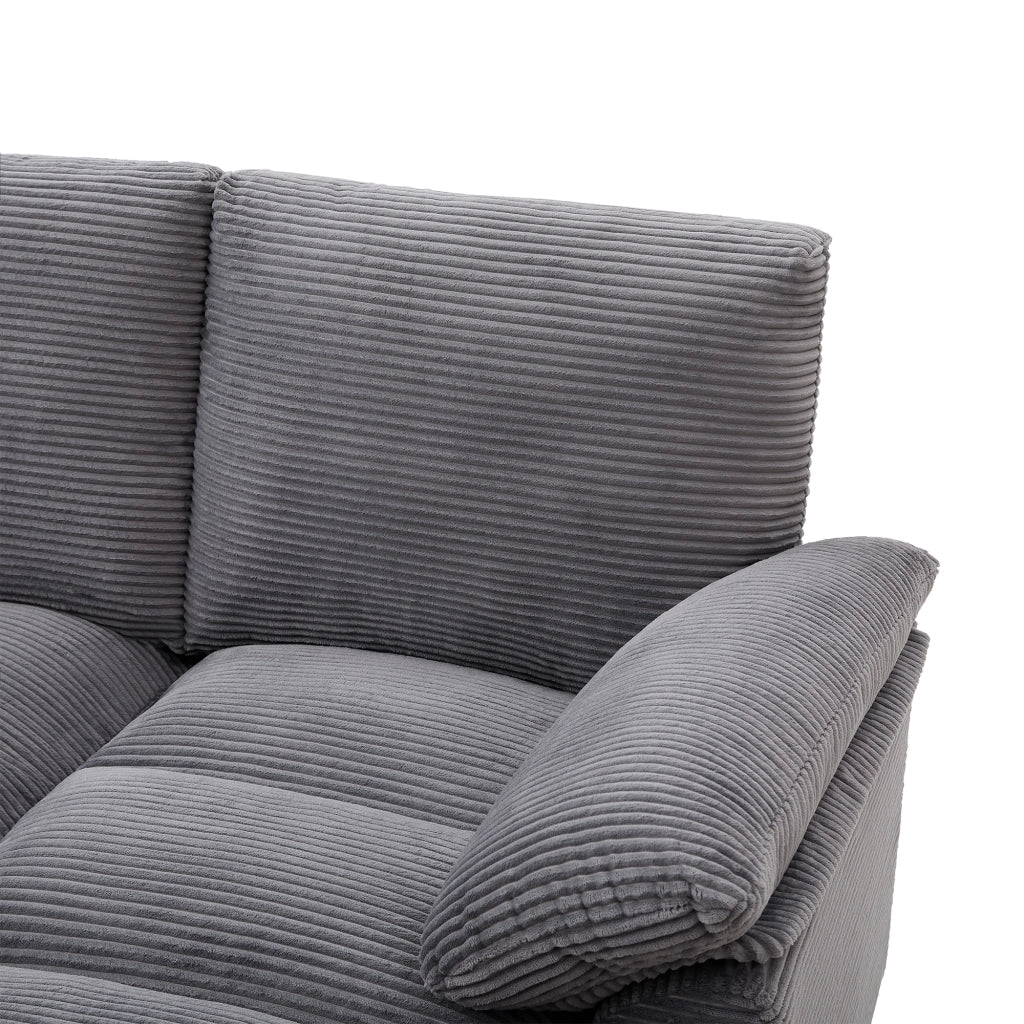 Divano a U 4 posti 293x142x93 cm con vani contenitore, USB e velluto a coste grigio
