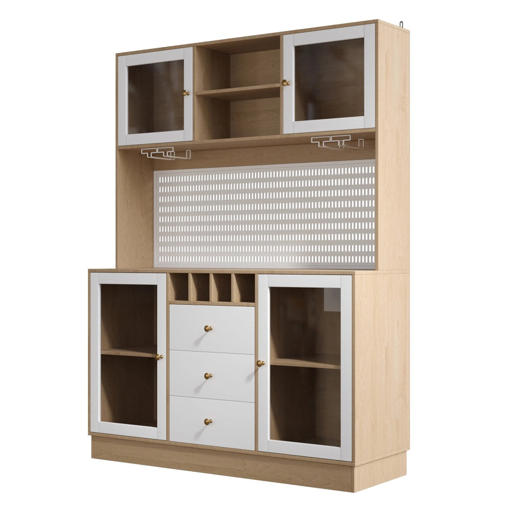 Mobile alto ULEVR 140x40x185,7 cm con illuminazione LED smart, portabottiglie e ripiani regolabili, bianco