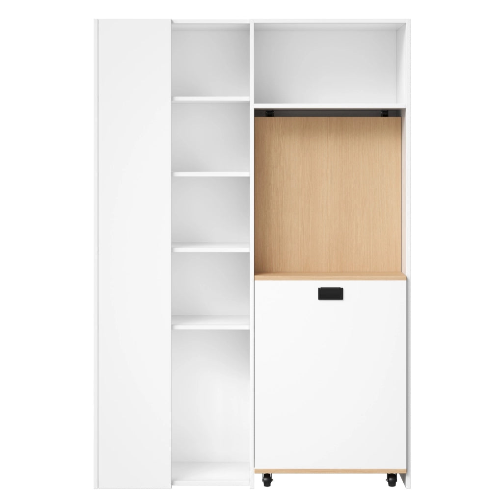 Scrivania pieghevole 2 in 1 con libreria, presa UE e USB in MDF bianco 104,5x30,5x160 cm