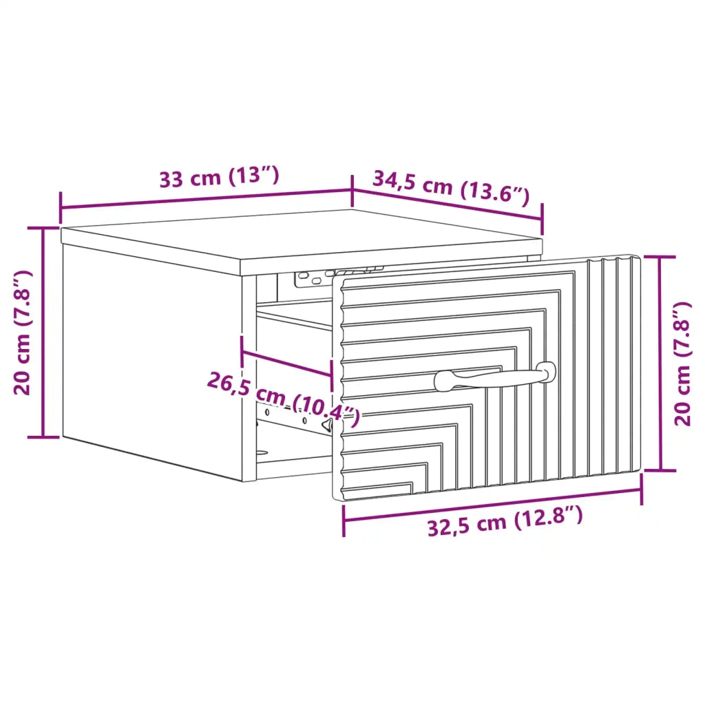 Mobiletto da notte a muro Rovere Fumo 34,5 x 33 x 20 cm 898605