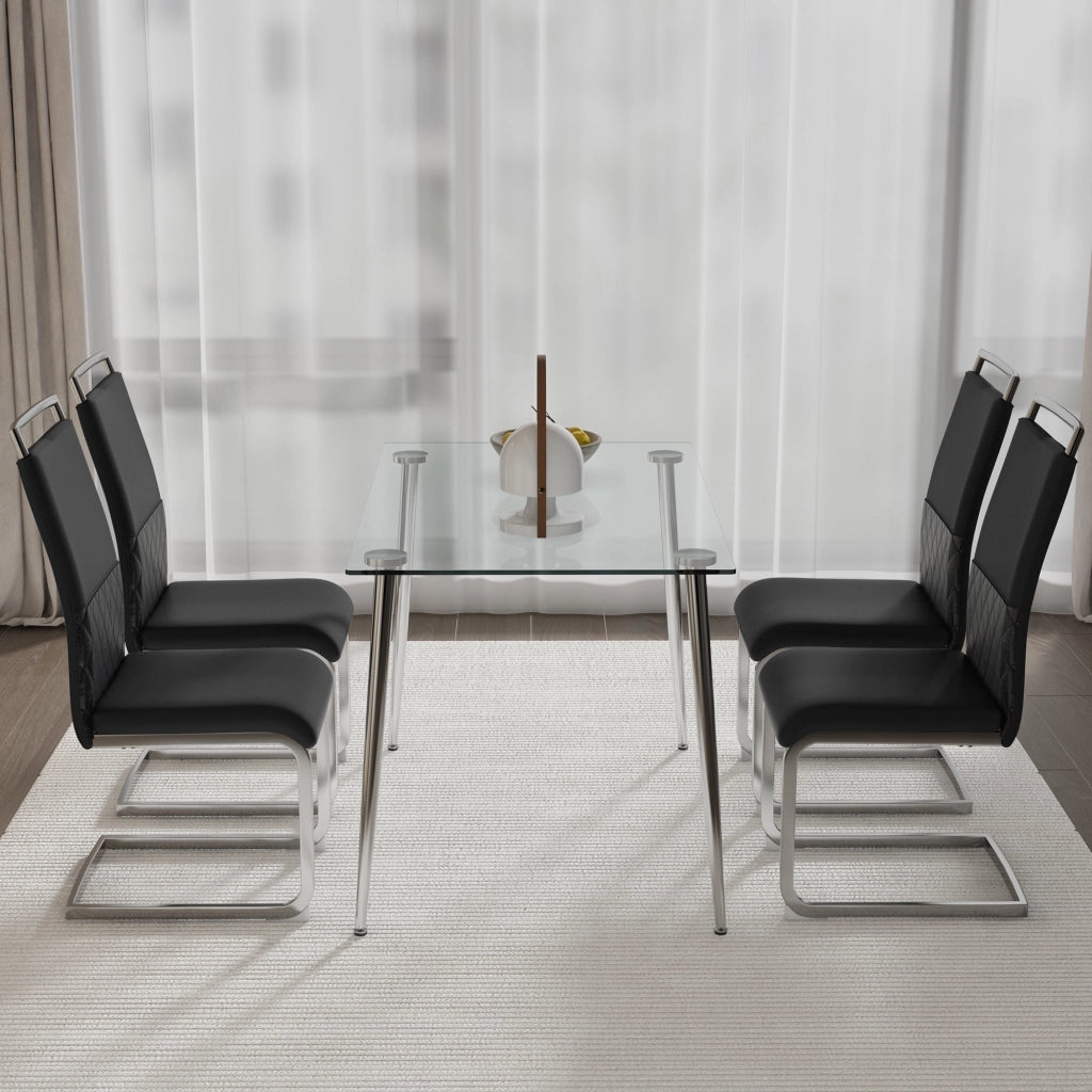 Sedie da pranzo set di 4 ergonomiche con schienale in similpelle PU e lino nere imbottite con gambe in metallo