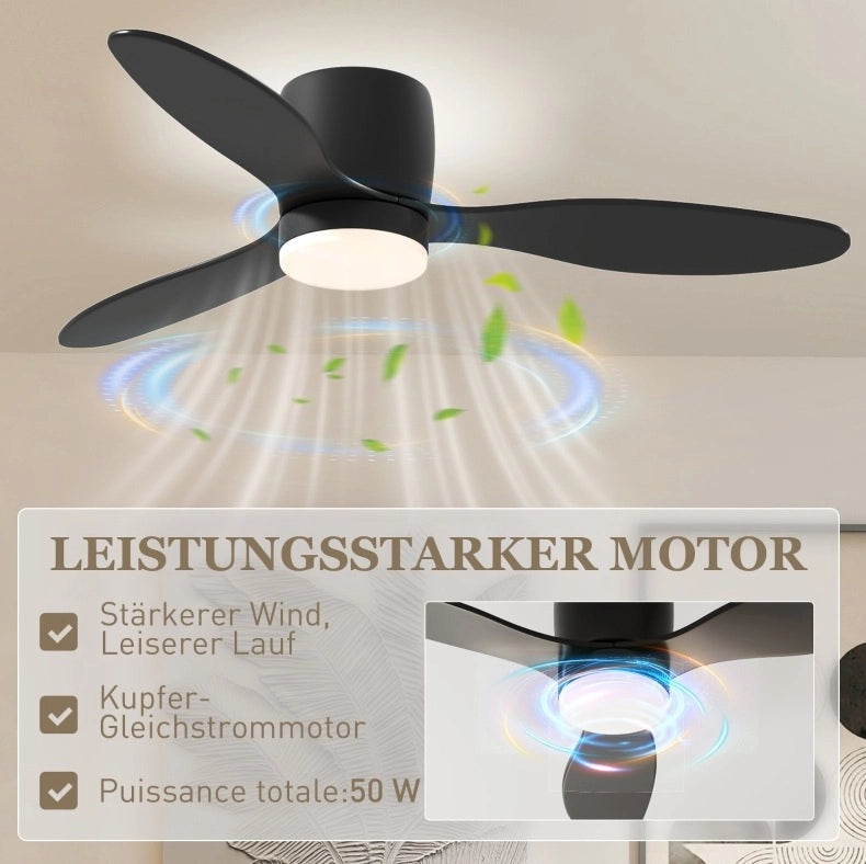 Ventilatore da soffitto YEAVIO Ø115 cm con LED dimmerabile, 3 pale, 6 velocità e telecomando