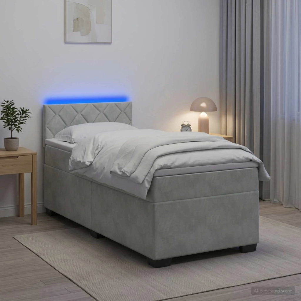 Letto con Box Spring, Materasso e LED Grigio Chiaro Velluto 3452126