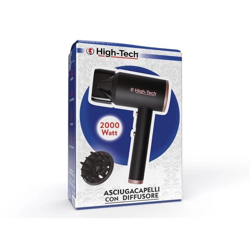 HIGH-TECH ASCIUGACAPELLI CON DIFFUSORE DA 2000 W A 2 VELOCITÀ