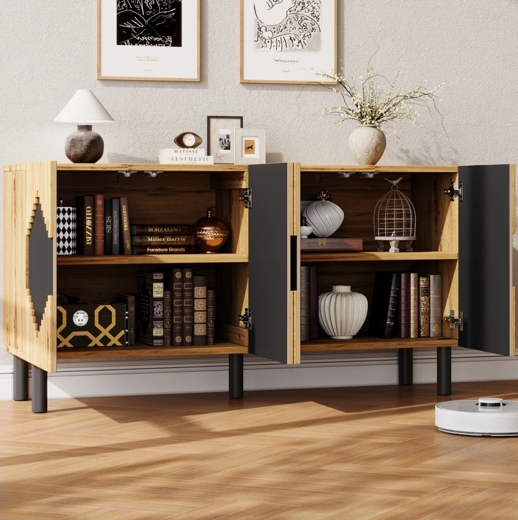 Credenza contenitore con ante a pressione e motivo geometrico