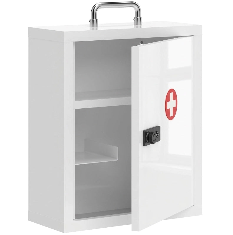 Armadio da Parete per Medicinali con Serratura a Combinazione, Acciaio Bianco, 3 Ripiani, 32x14x38 cm